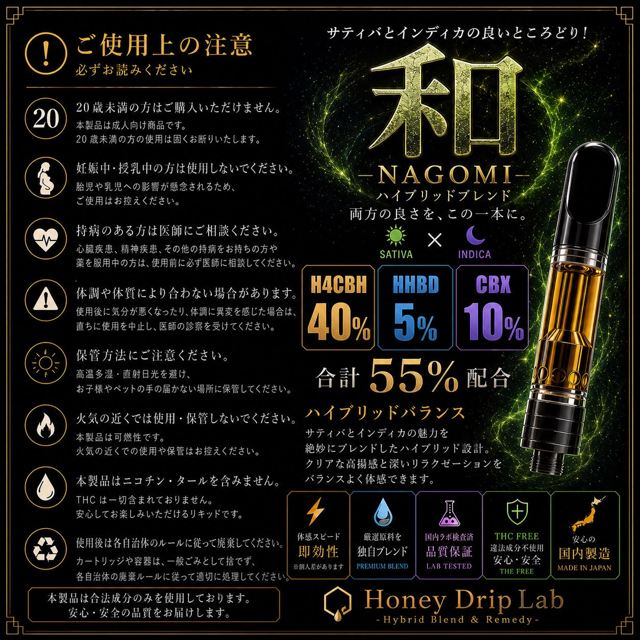 【HYBRID sativa×indica】和-NAGOMI- H4CBH40%,HHBD5%,CBX10%